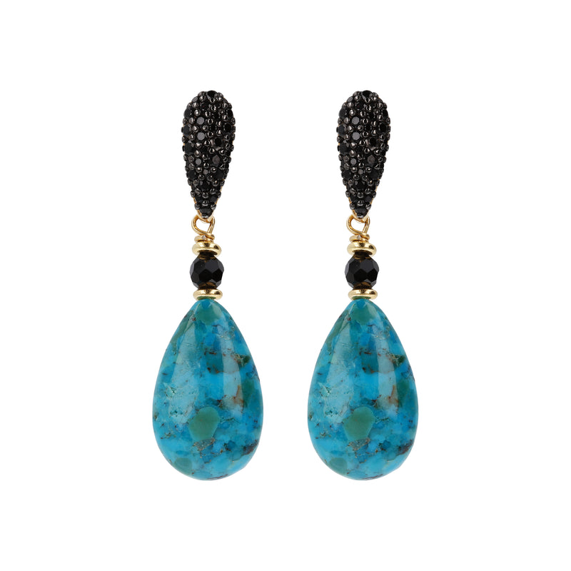 Turquoise Drop Earrings With Black Spinel