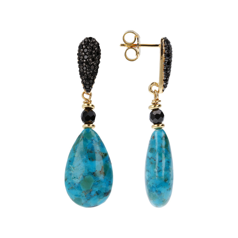 Turquoise Drop Earrings With Black Spinel