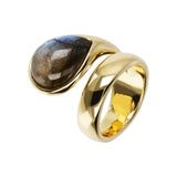 18KT Gold Plated Ring With Black Gemstone