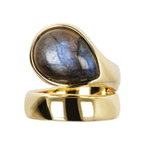 18KT Gold Plated Ring With Black Gemstone