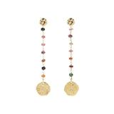 Pendant Earrings with Tourmaline And Hammered Discs